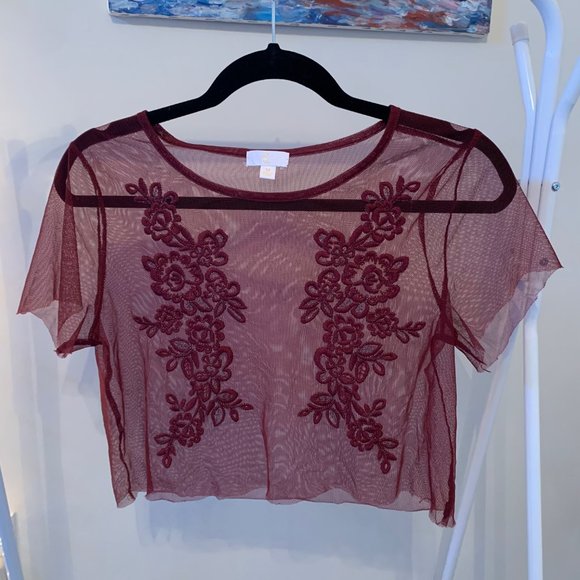 Upcycled Sheer Embroidered Cropped Shirt - Picture 3 of 4